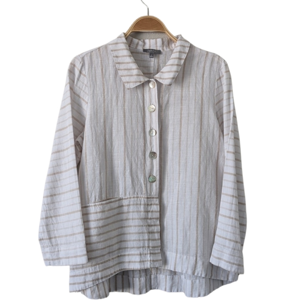Habitat Clothes to Live In Womens Stripe Linen Button Up Shirt Sz Small White